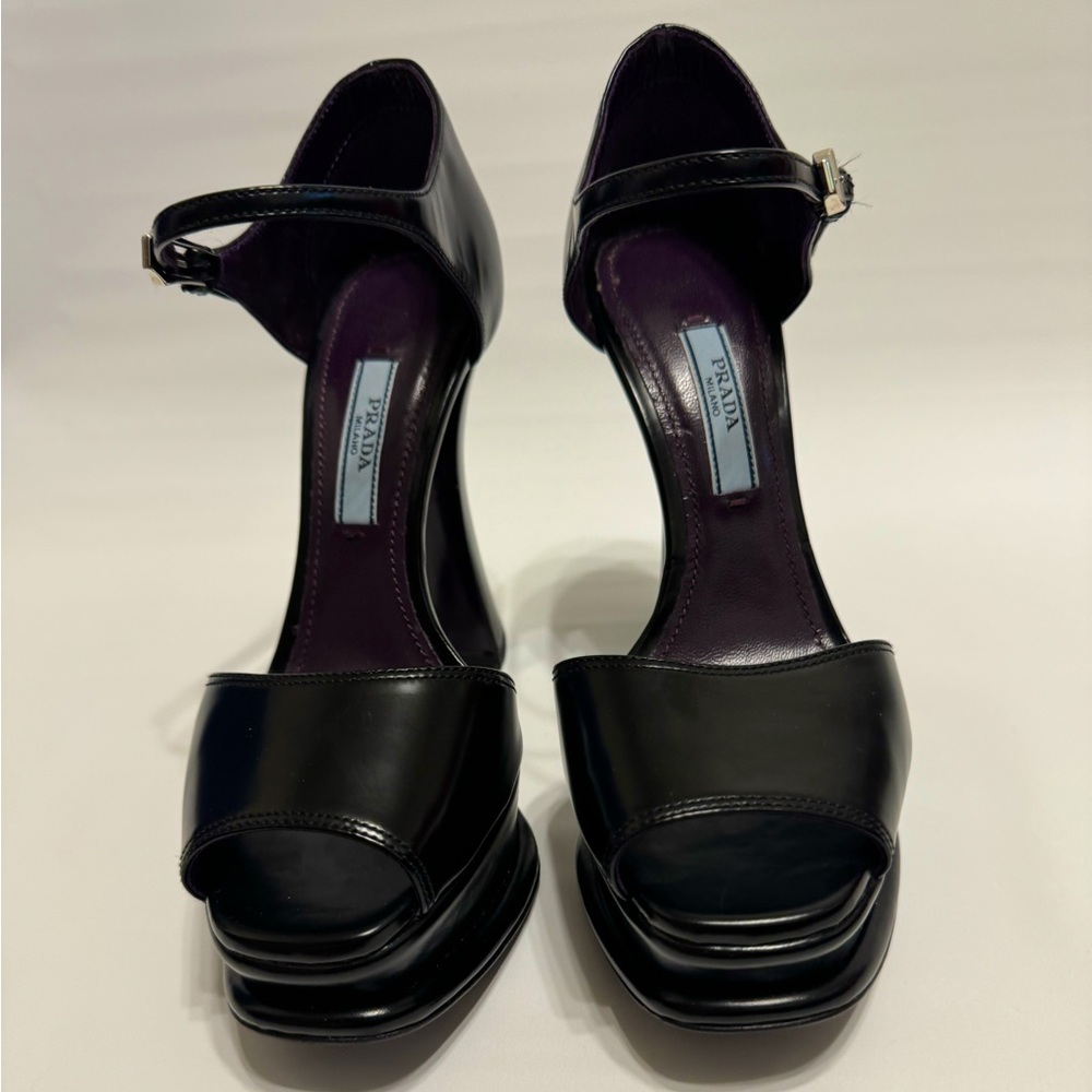PRADA black leather slingback platform heels size 35.5 EU